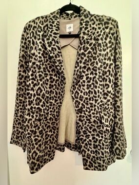 CAbi Leopard Open-Front Blazer in Black and Cream